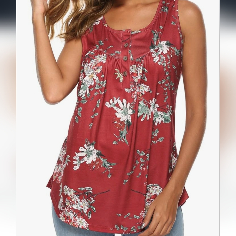 Floral Sleeveless Top - Reddish Brown